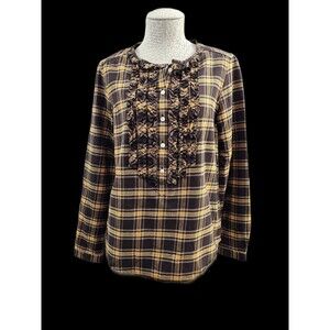 ALK Women's Small 6-8 Lands' End Tuxedo Long Sleeve Flannel Shirt Top Blouse NEW